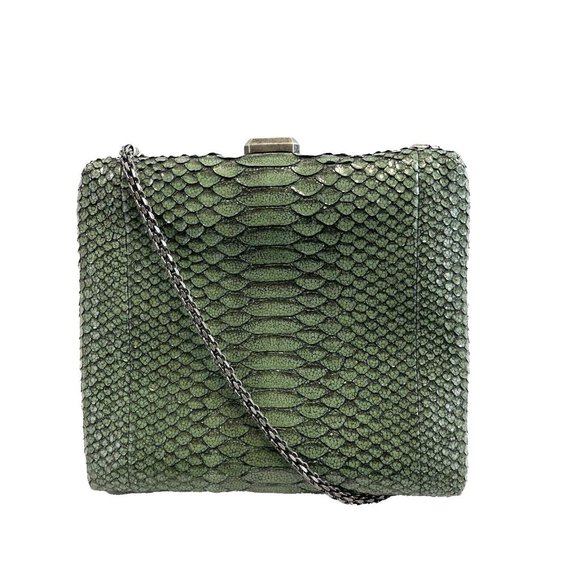 CHANEL -  Python Snakeskin Green CC Kiss lock Shoulder Bag / Crossbody - Picture 1 of 16